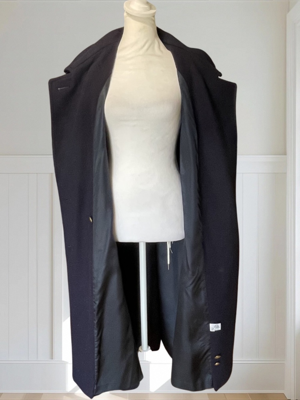 FORECASTER OF BOSTON Women's Vintage Navy 100% Pure Wool Long Coat + Free Gloves - Picture 4 of 16